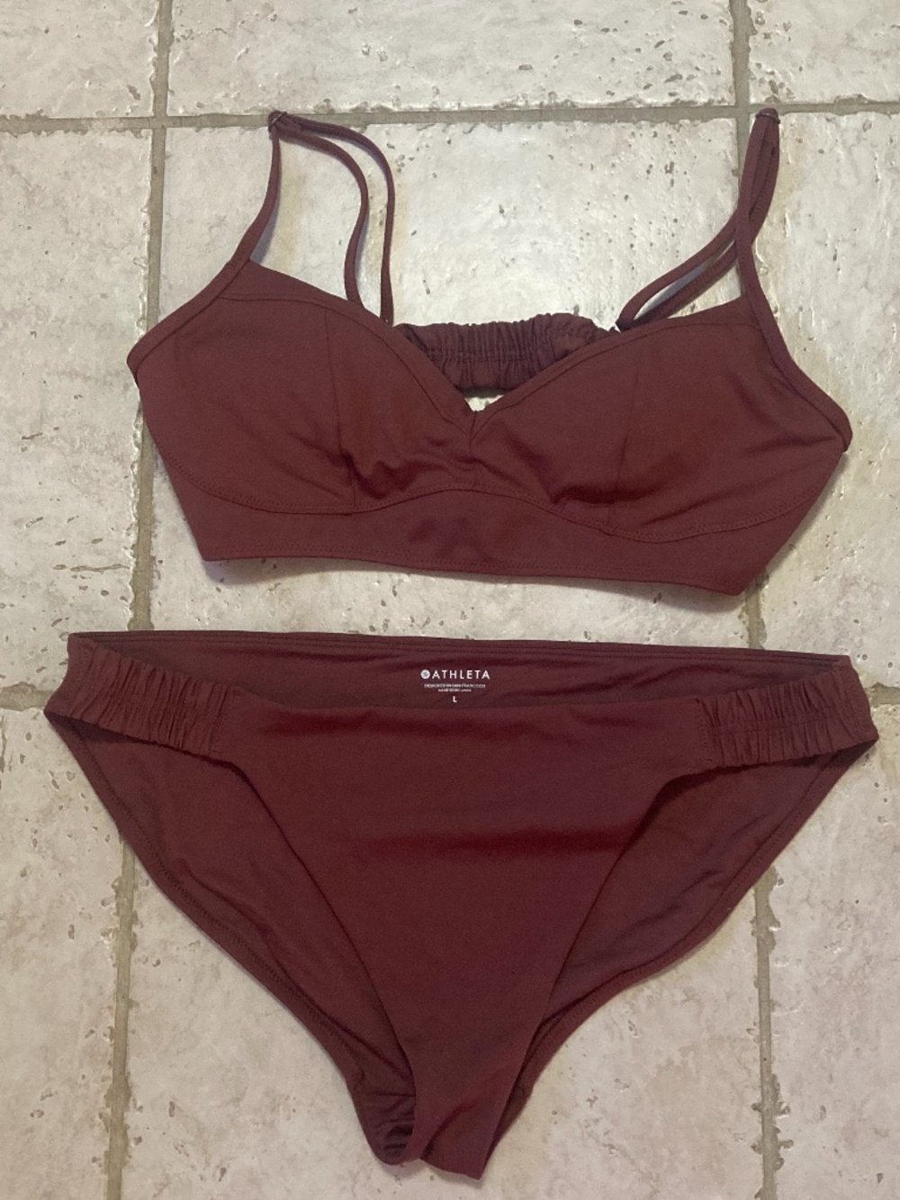 Athleta Brown 2 Piece Bikini Swimsuit with ruched details size Large
